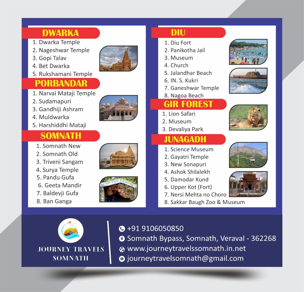 Somnath Taxi Sightseeing Tour Packages Flyer - Dwarka Diu Gir Junagadh Porbandar